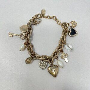 You & I Charm Bracelet Gold-Tone Hearts Cross‎ Religious Love Chain Dangle